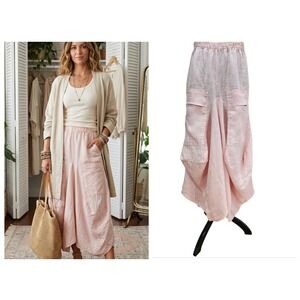 NT by Amati 100% European Linen Harem Skirt Womens Medium Pink Lagenlook Italy